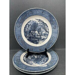 3 Vintage CURRIER and IVES 10in DINNER PLATES The Old Grist Mill Horse By ROYAL